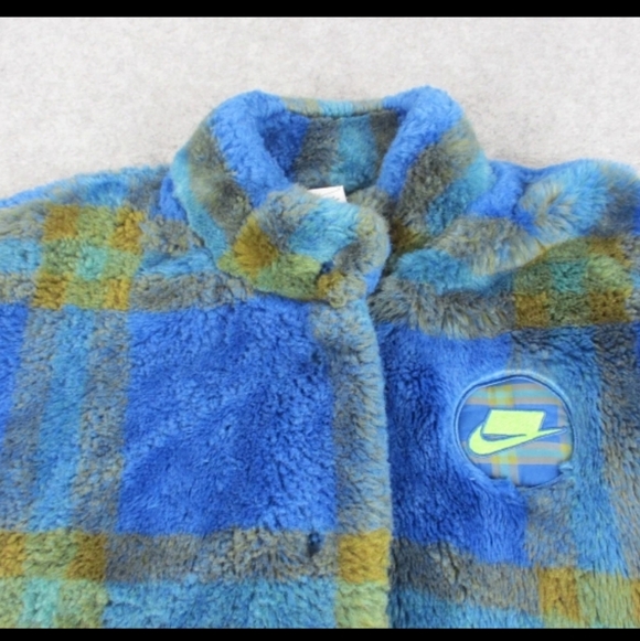 Blue & Green Oversized Faux Fur Plaid Button Front Pea Coat - Picture 8 of 16